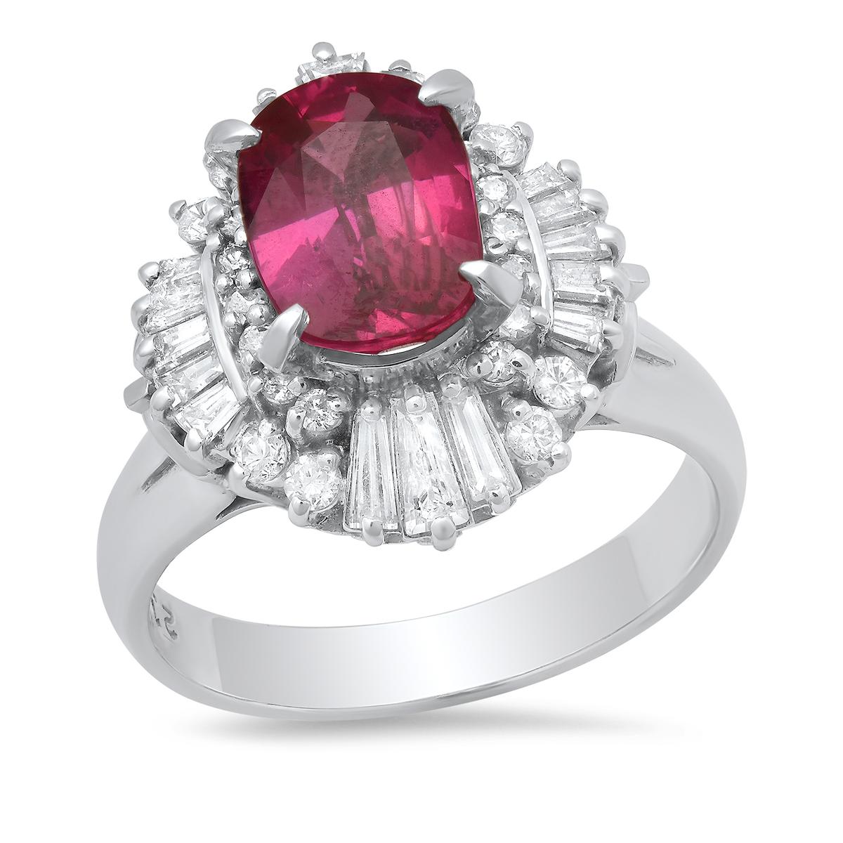 Platinum Setting with 2.16ct Pink Sapphire and 0.77ct Diamond Ladies Ring