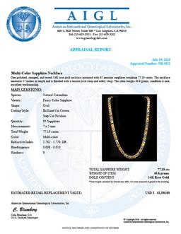 14K Gold 77.19ct Multi-Color Sapphire Necklace