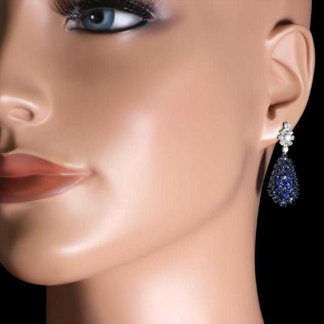 14K Black and White Gold 7.04ct Sapphire and 0.72ct Diamond Earrings