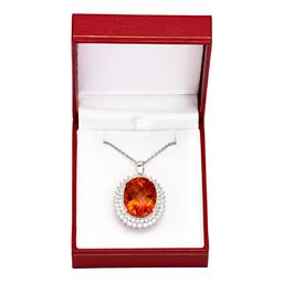 14k White Gold 28.63ct Citrine 2.18ct Diamond Pendant