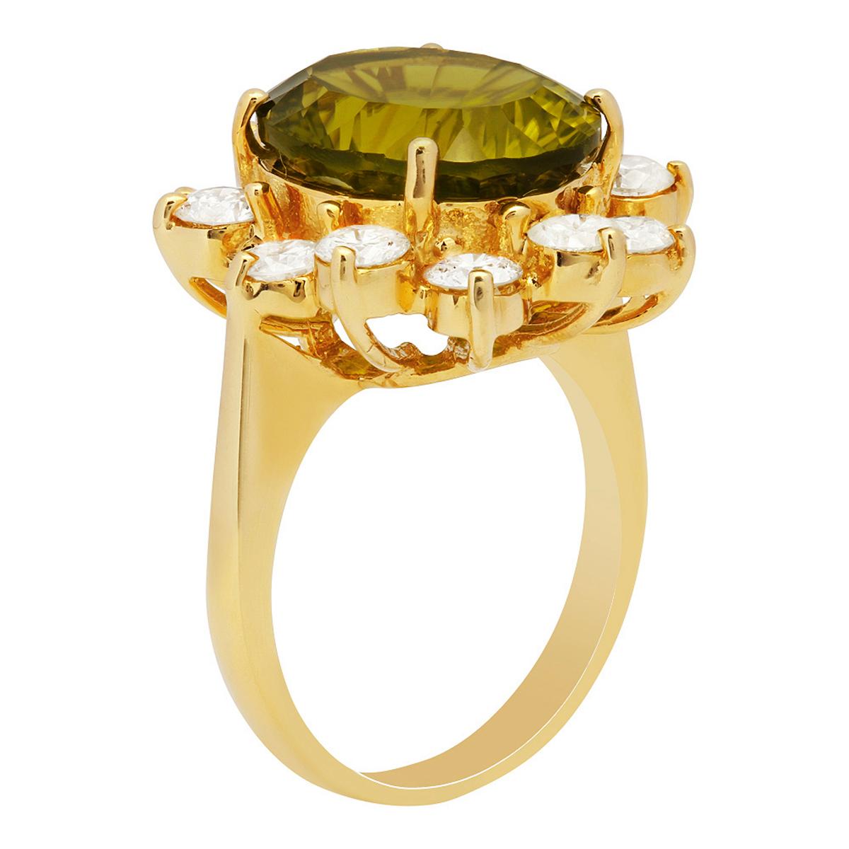 14k Yellow Gold 8.31ct Peridot 1.98ct Diamond Ring