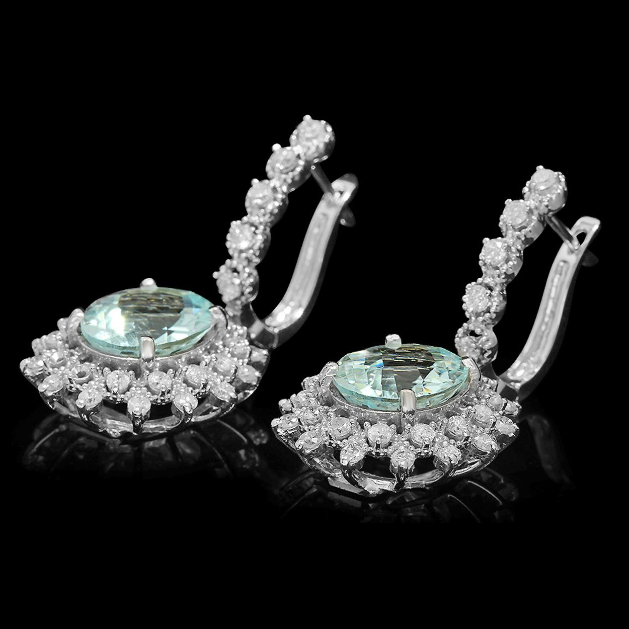 14K Gold 6.02ct Aquamarine 1.64ct Diamond Earrings