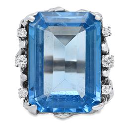 14K White Gold Setting with 30.52ct Topaz and 0.36ct Diamond Ladies Ring