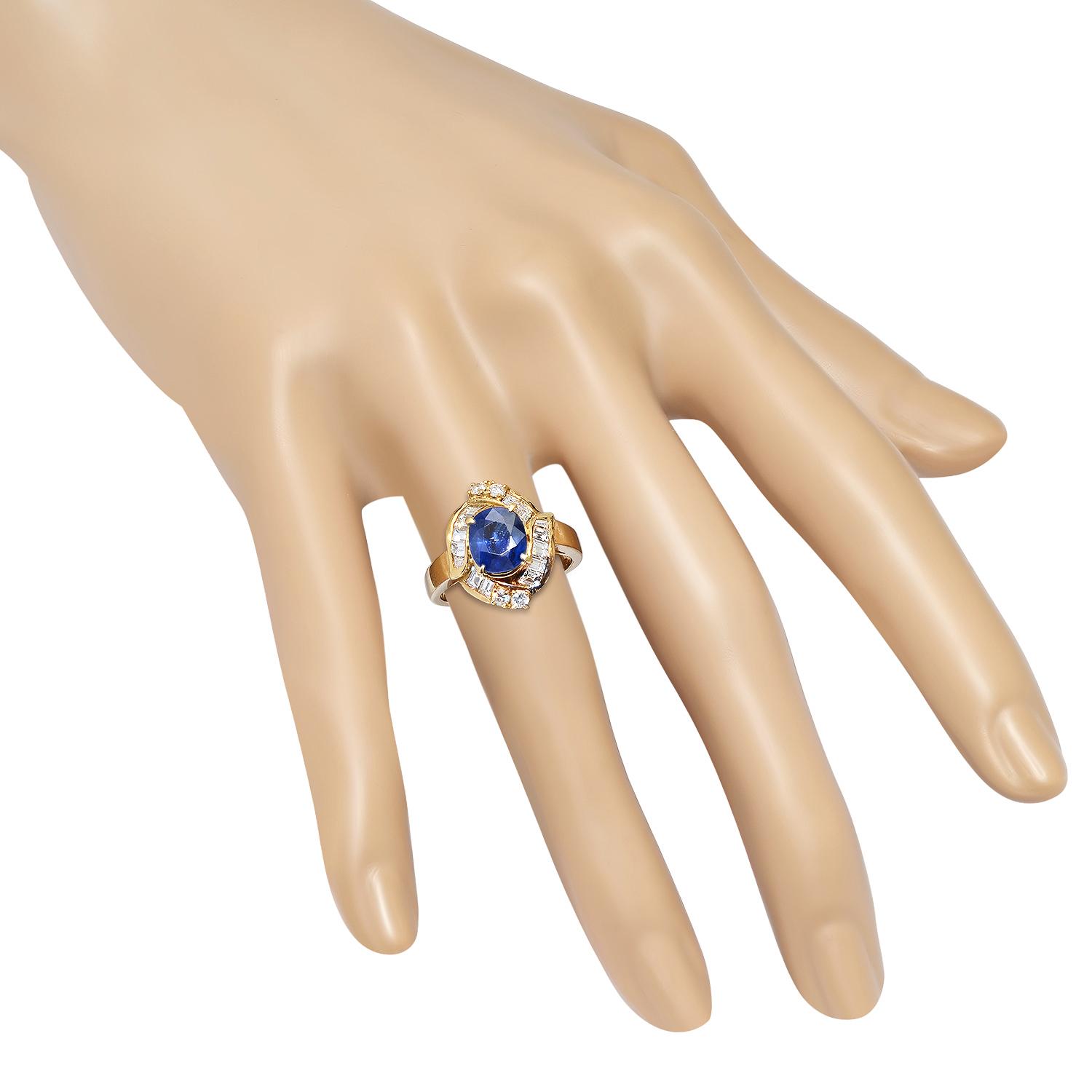 18K Yellow Gold Setting with 2.64ct Sapphire and 1.10ct Diamond Ladies Ring