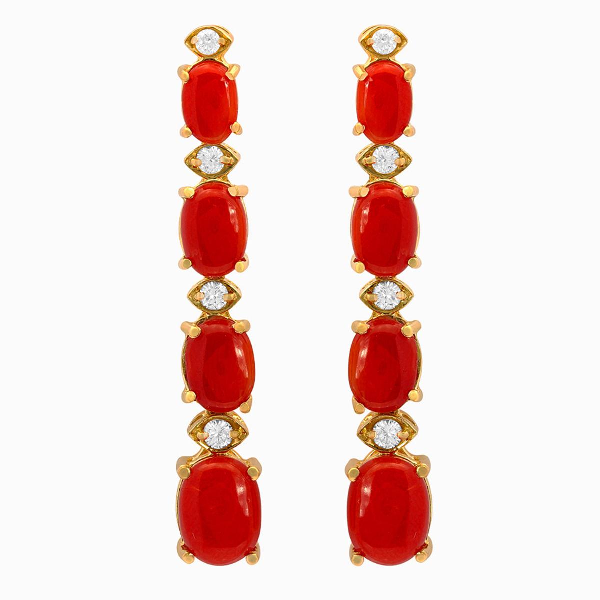 14k Yellow Gold 7.99ct Coral 0.46ct Diamond Earrings