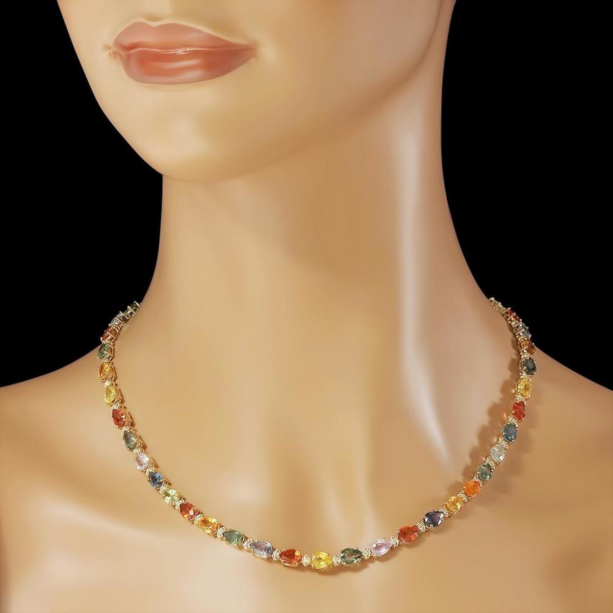 14K Gold 36.64ct Sapphire 1.47ct Diamond Necklace