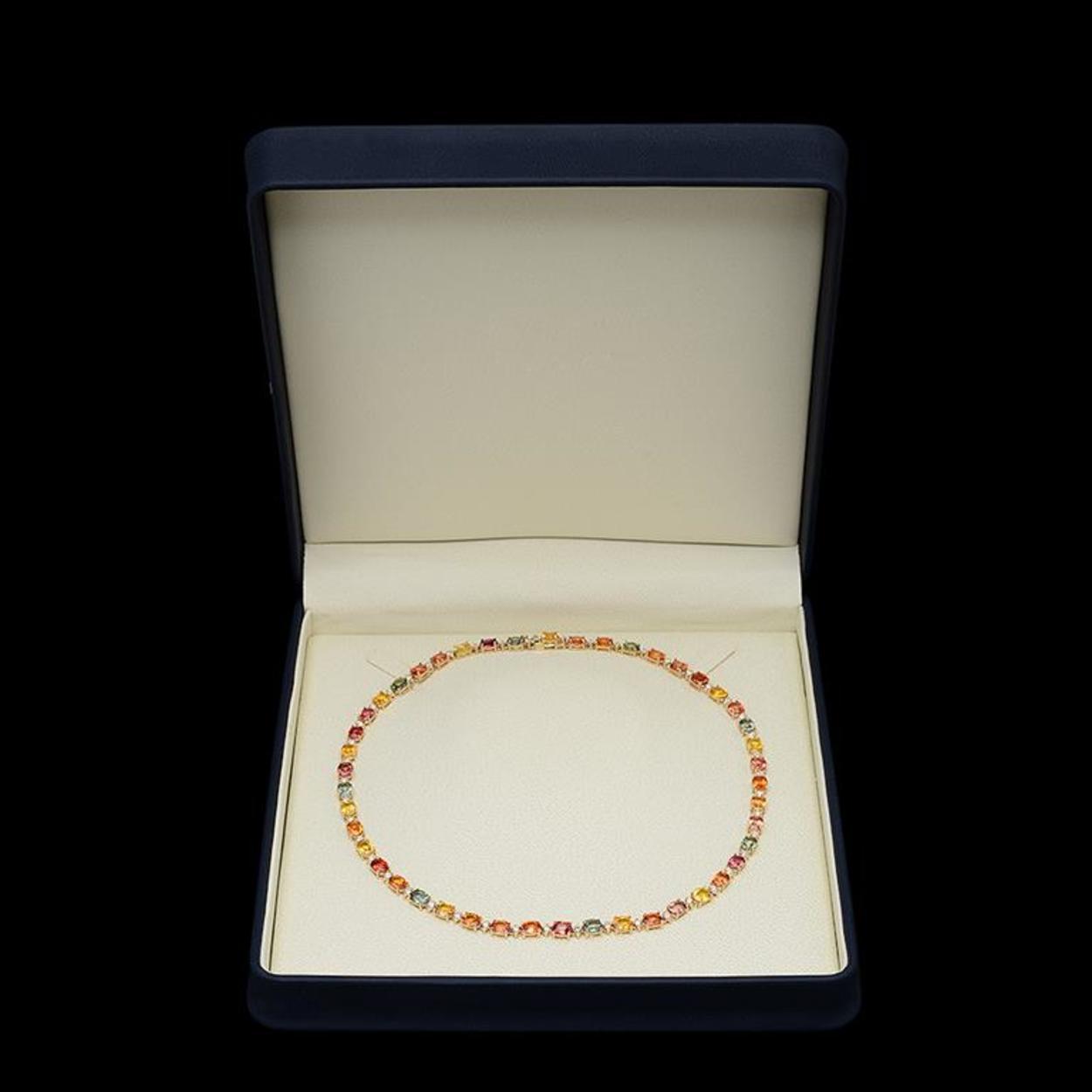 14K Gold 35.09ct Multi Color Sapphire 1.48ct Diamond Necklace