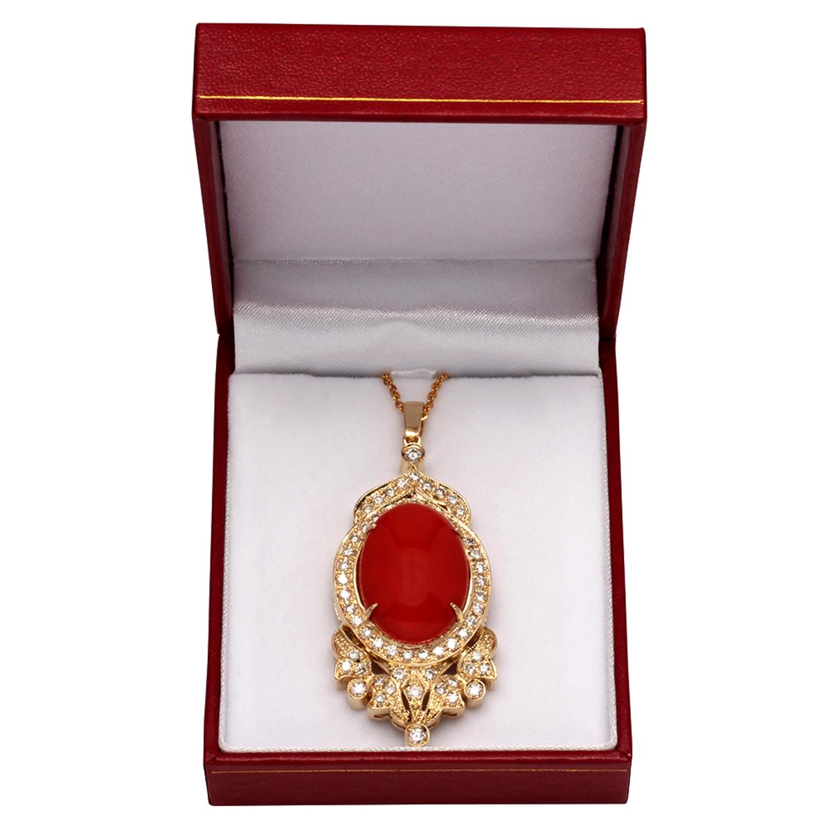 14k Yellow Gold 18.50ct Coral 1.79ct Diamond Pendant