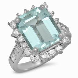 14K White Gold 5.42ct Aquamarine and 1.16ct Diamond Ring