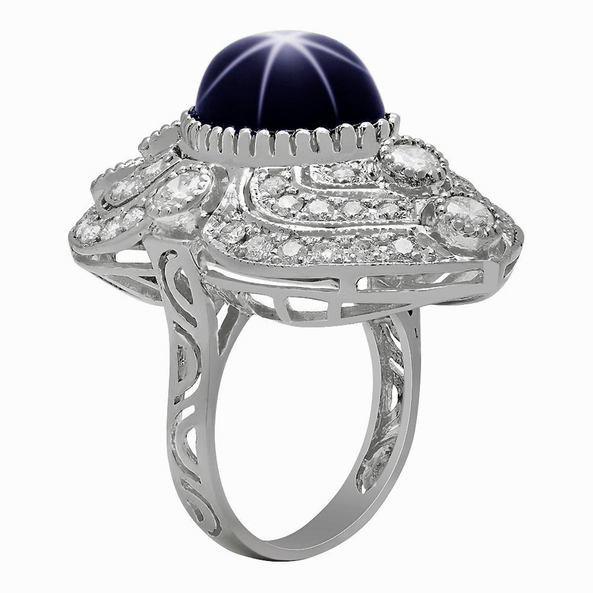 14k White Gold 13.91ct Star Sapphire 2.41ct Diamond Ring