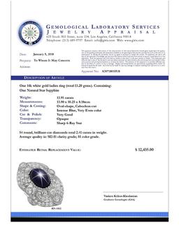 14k White Gold 13.91ct Star Sapphire 2.41ct Diamond Ring