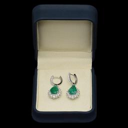14K Gold 7.49ct Emerald & 2.57ct Diamond Earrings