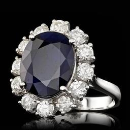 14K White Gold 8.19ct Sapphire and 1.72ct Diamond Ring