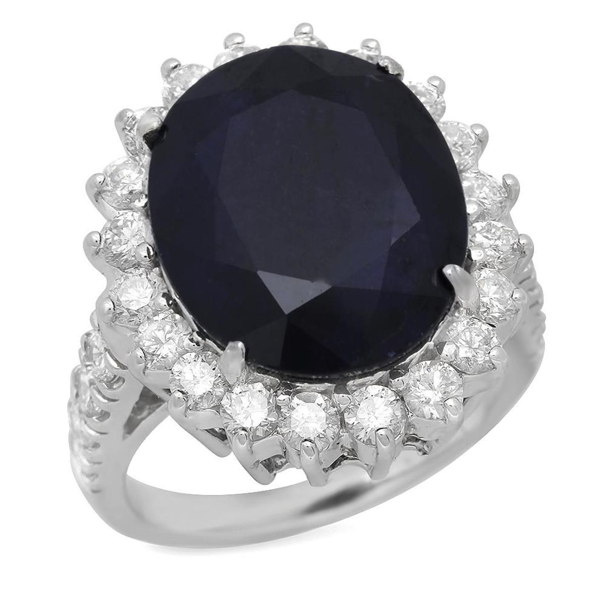 14K White Gold 11.40ct Sapphire and 1.77ct Diamond Ring