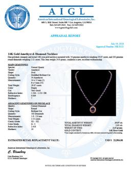 14K Gold 29.87ct Amethyst & 2.52ct Diamond Necklace