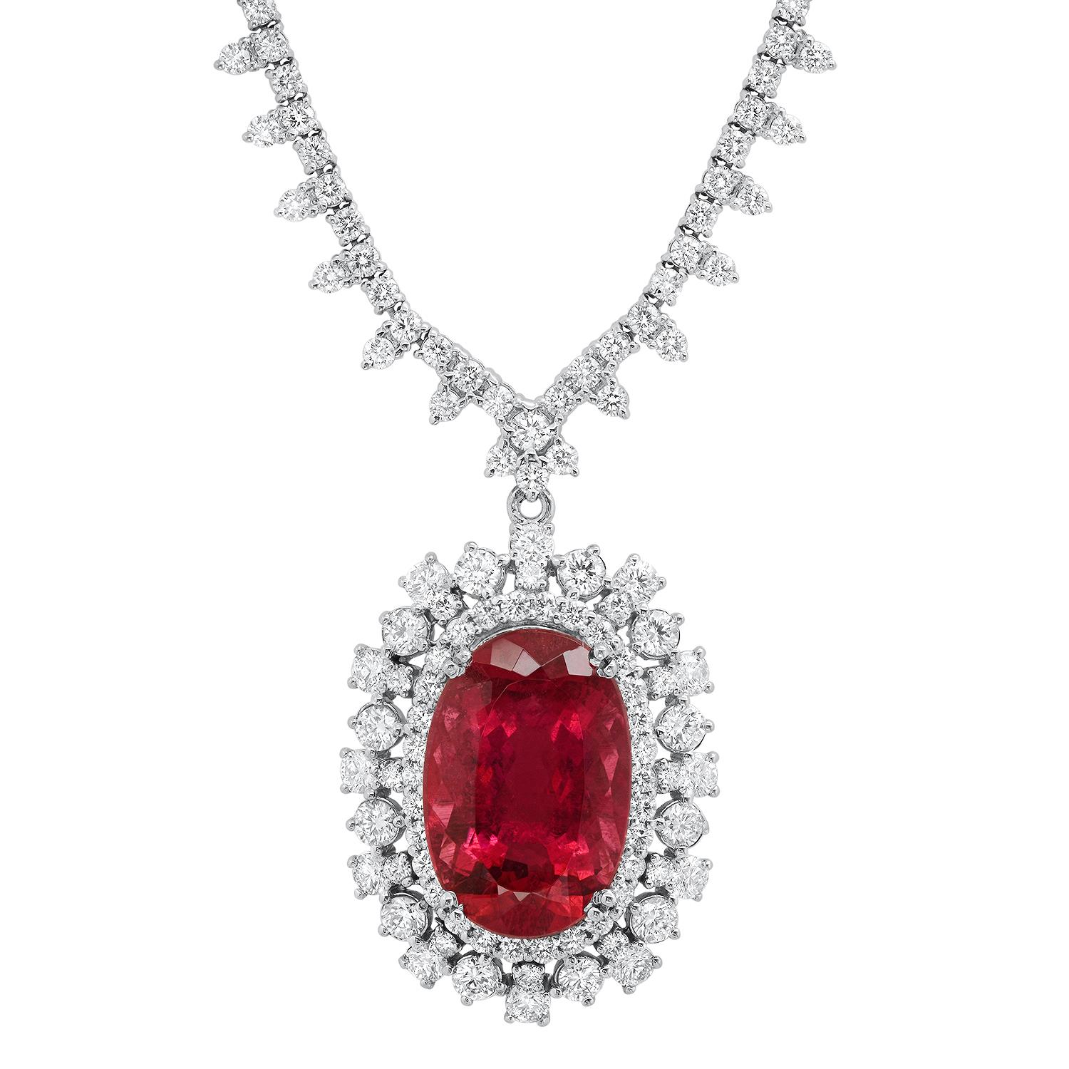 18K White Gold 15.87ct Tourmaline and 9.05ct Diamond Necklace