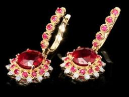 14K Gold 8.07ct Ruby and 0.70ct diamond Earrings