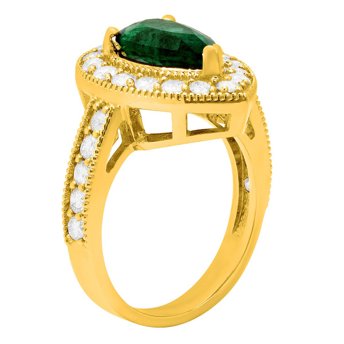 14k Yellow Gold 2.19 Emerald 1.23ct Diamond Ring