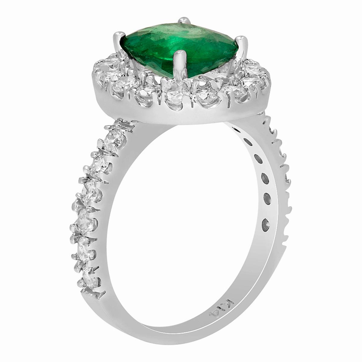 14k White Gold 1.96ct Emerald 1.23ct Diamond Ring