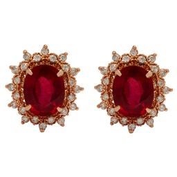 14k Rose Gold 7.86ct Ruby 1.36ct Diamond Earrings