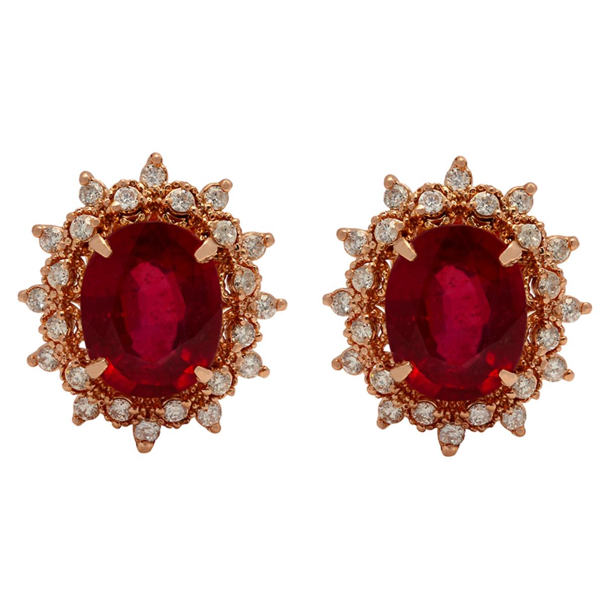 14k Rose Gold 7.86ct Ruby 1.36ct Diamond Earrings