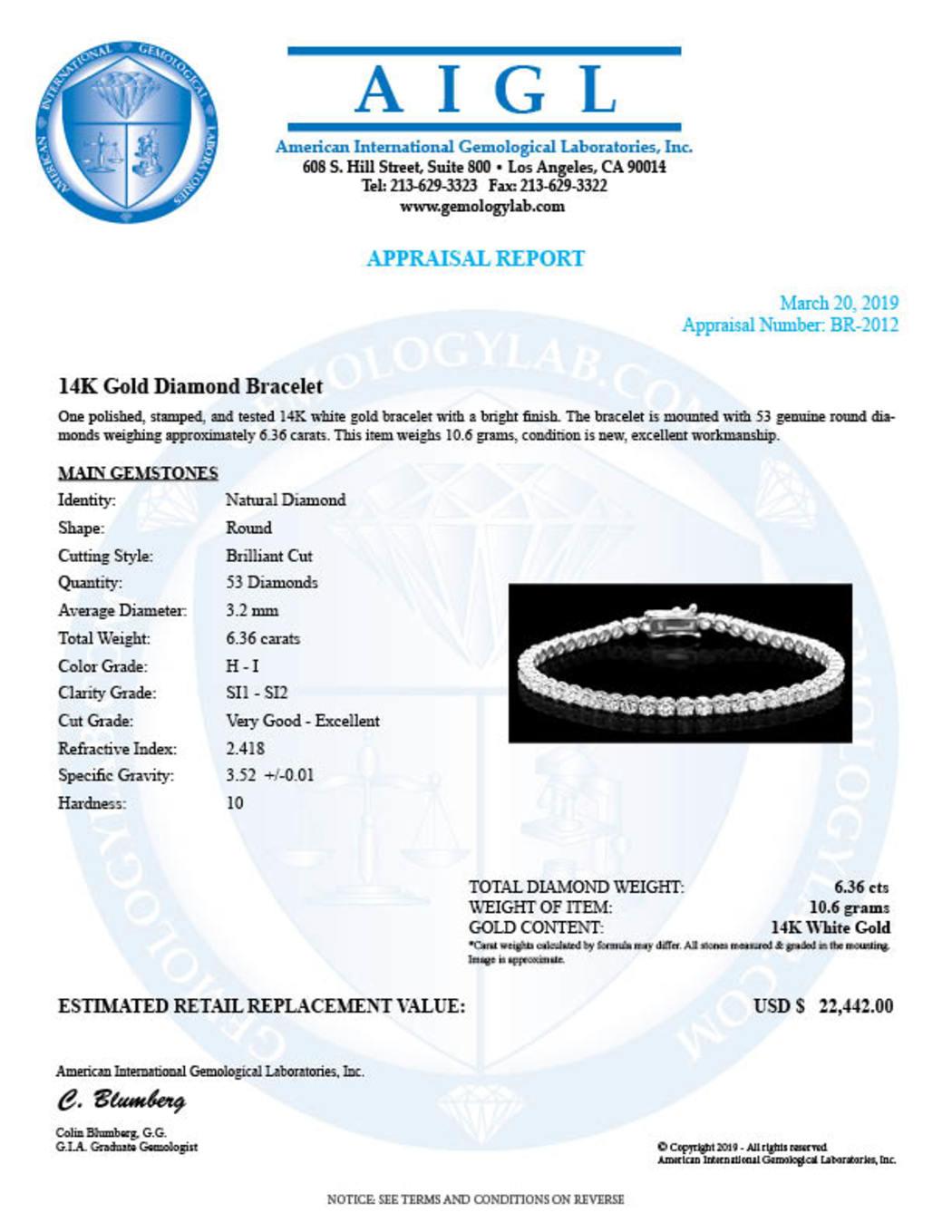 14K White Gold and 6.36ct Diamond Bracelet