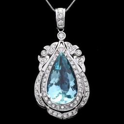 14K Gold 16.15ct Aquamarine 2.02ct Diamond Pendant