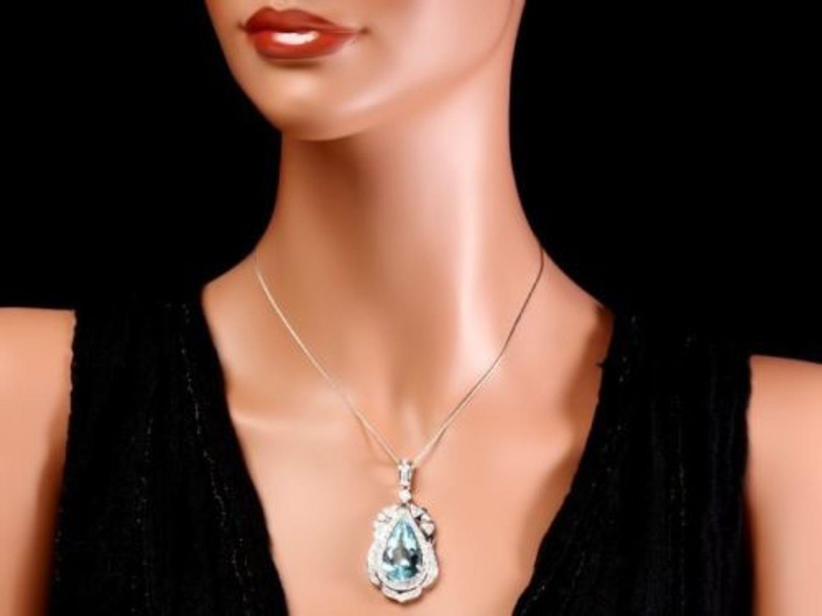 14K Gold 16.15ct Aquamarine 2.02ct Diamond Pendant