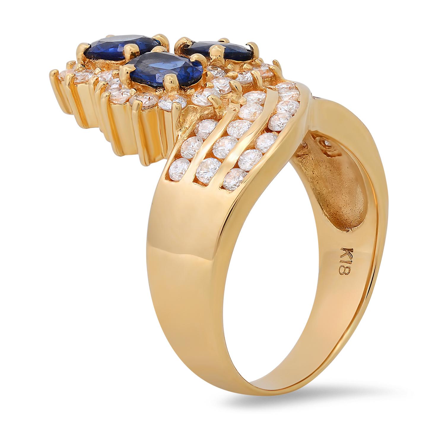 18K Yellow Gold Setting with 1.61ct Sapphire and 1.15ct Diamond Ladies Ring