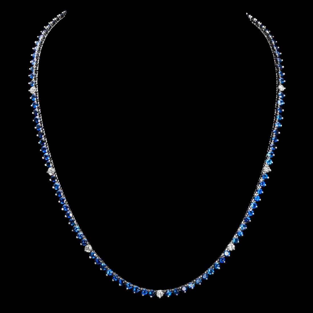 14K White Gold Sapphire & Diamond Necklace