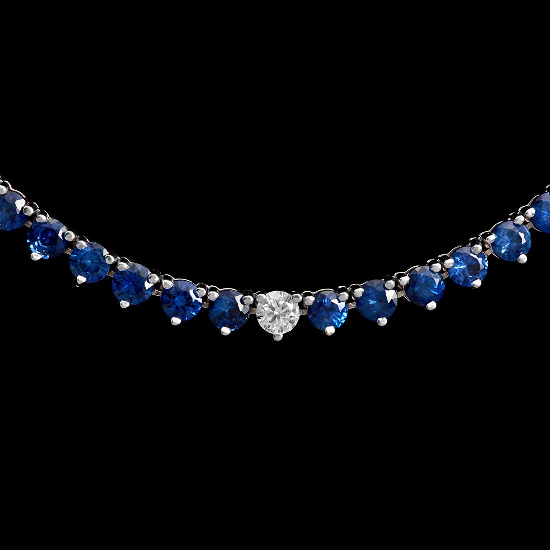 14K White Gold Sapphire & Diamond Necklace