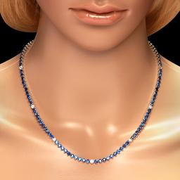 14K White Gold Sapphire & Diamond Necklace