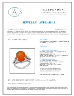 Platinum Setting with 8.72ct Fire Opal and 0.45ct Diamond Ladies Ring