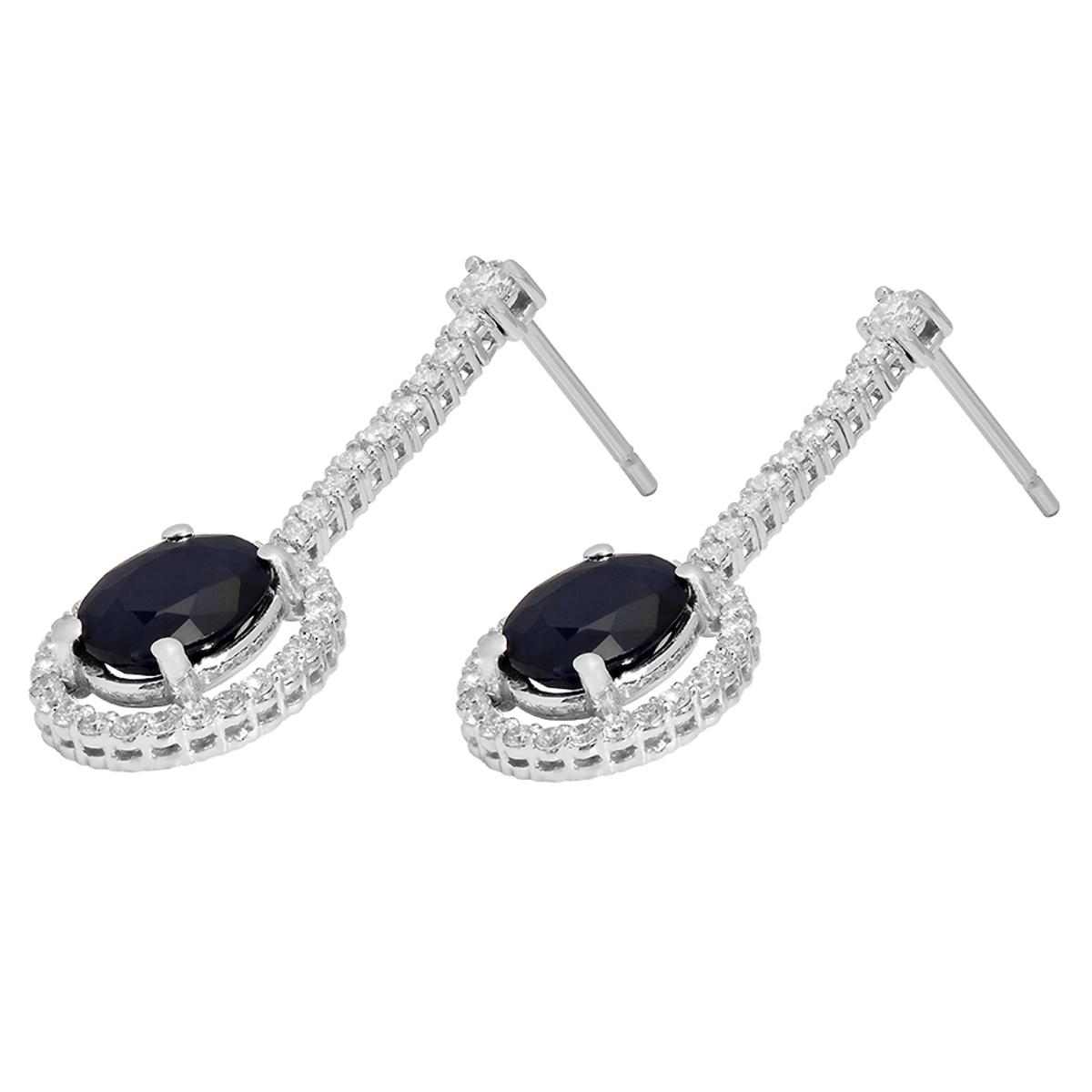 14k White Gold 4.60ct Sapphire 0.79ct Diamond Earrings