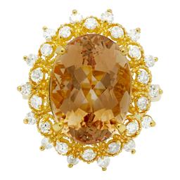 14k Yellow Gold 7.69ct Morganite 0.66ct Diamond Ring