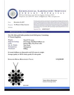 14k White Gold 27.94ct Sapphire 2.61ct Diamond Necklace