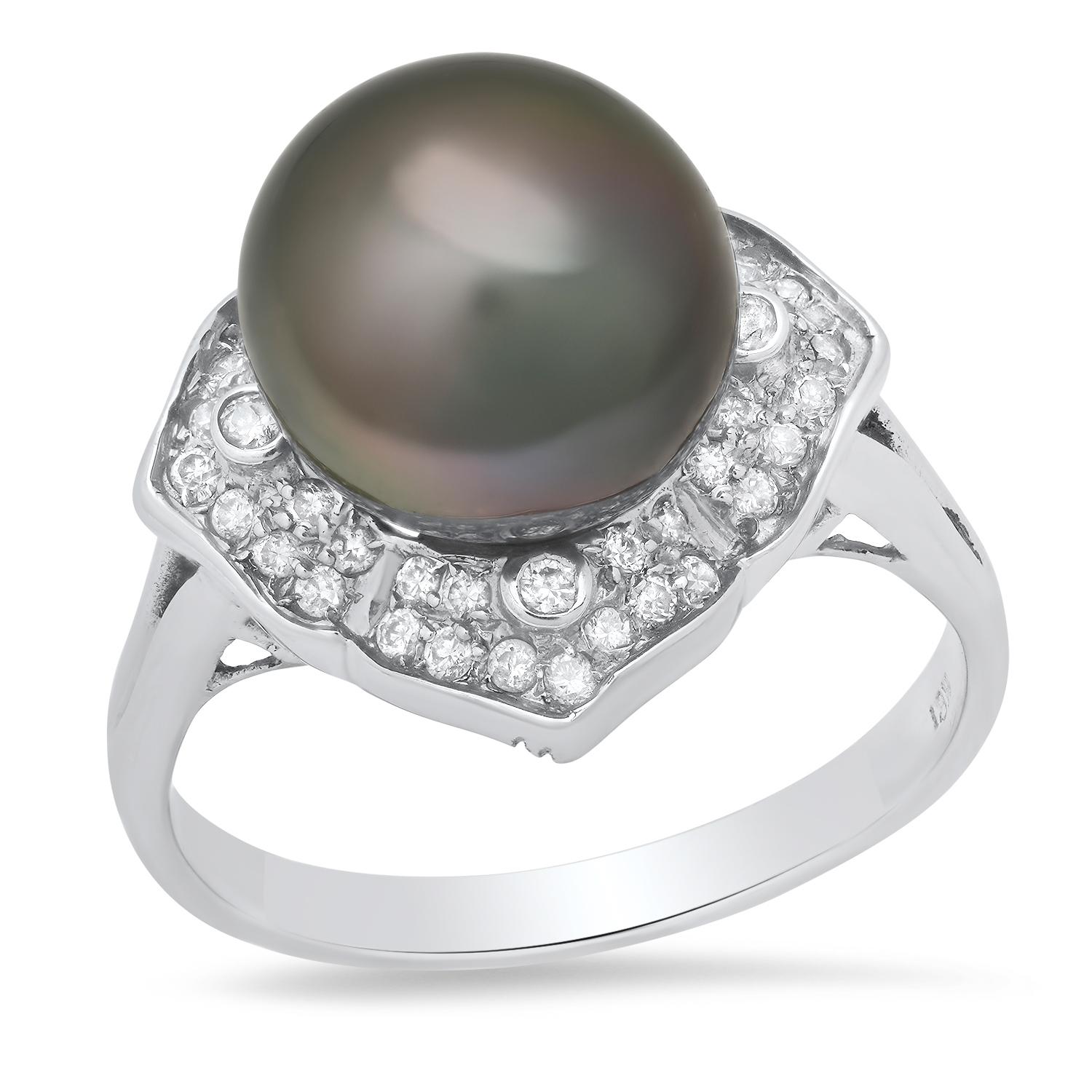 18K White Gold Setting with one 10mm South Sea Pearl and 0.50ct Diamond Ring