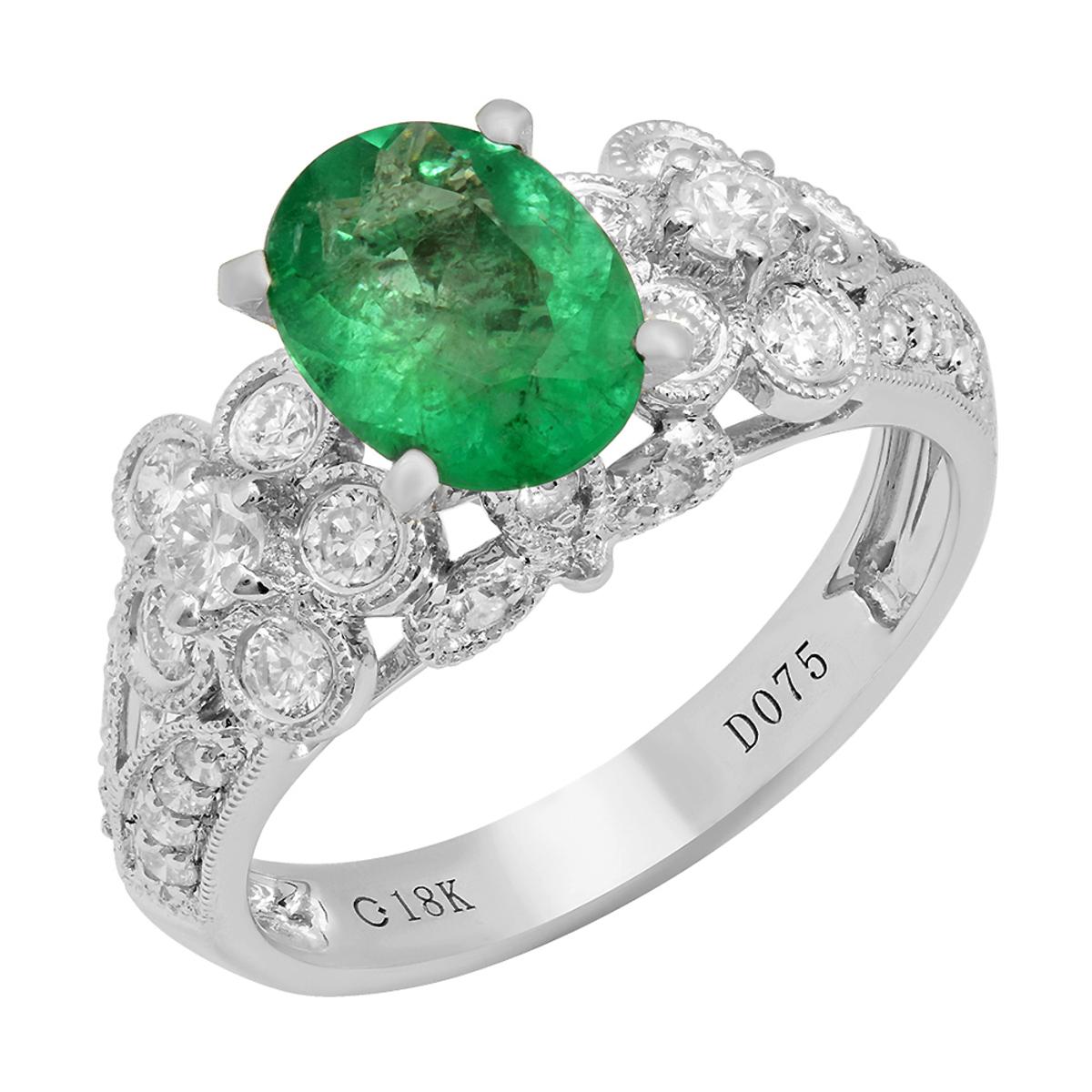 14k White Gold 1.39ct Emerald 0.78ct Diamond Ring