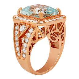 14k Rose Gold 9.48ct Aquamarine 2.10ct Diamond Ring