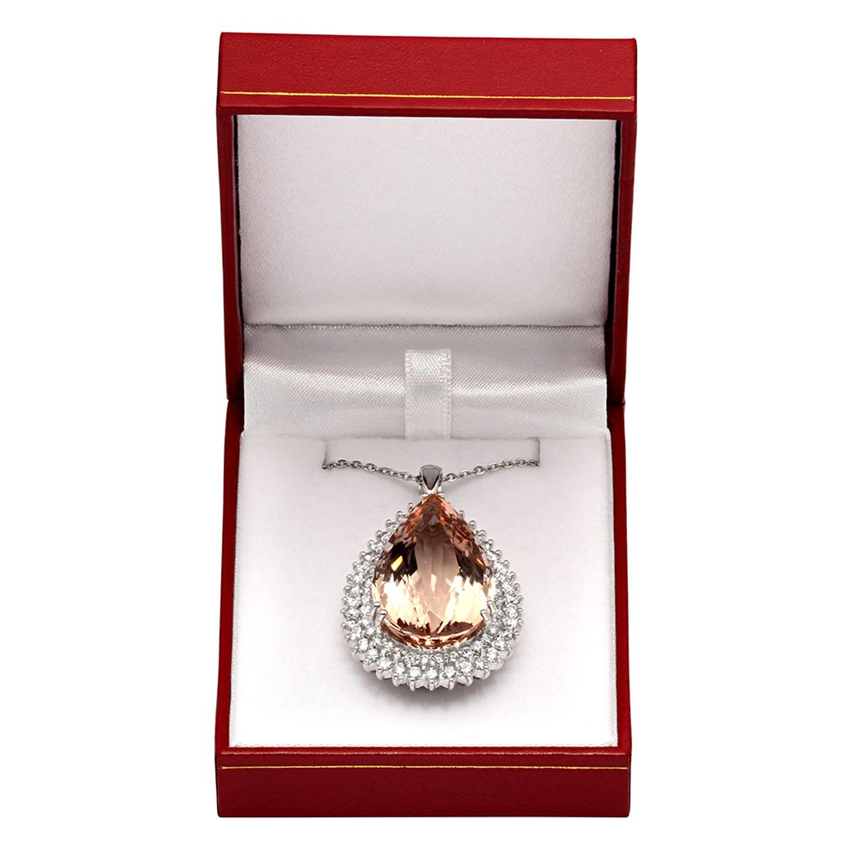 14k White Gold 43.96ct Morganite 3.86ct Diamond Pendant