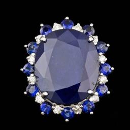 14K White Gold 25.10ct Sapphire and 0.61ct Diamond Ring