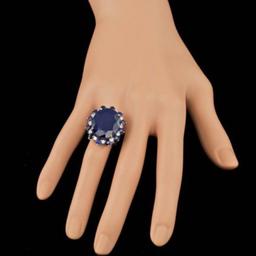 14K White Gold 25.10ct Sapphire and 0.61ct Diamond Ring