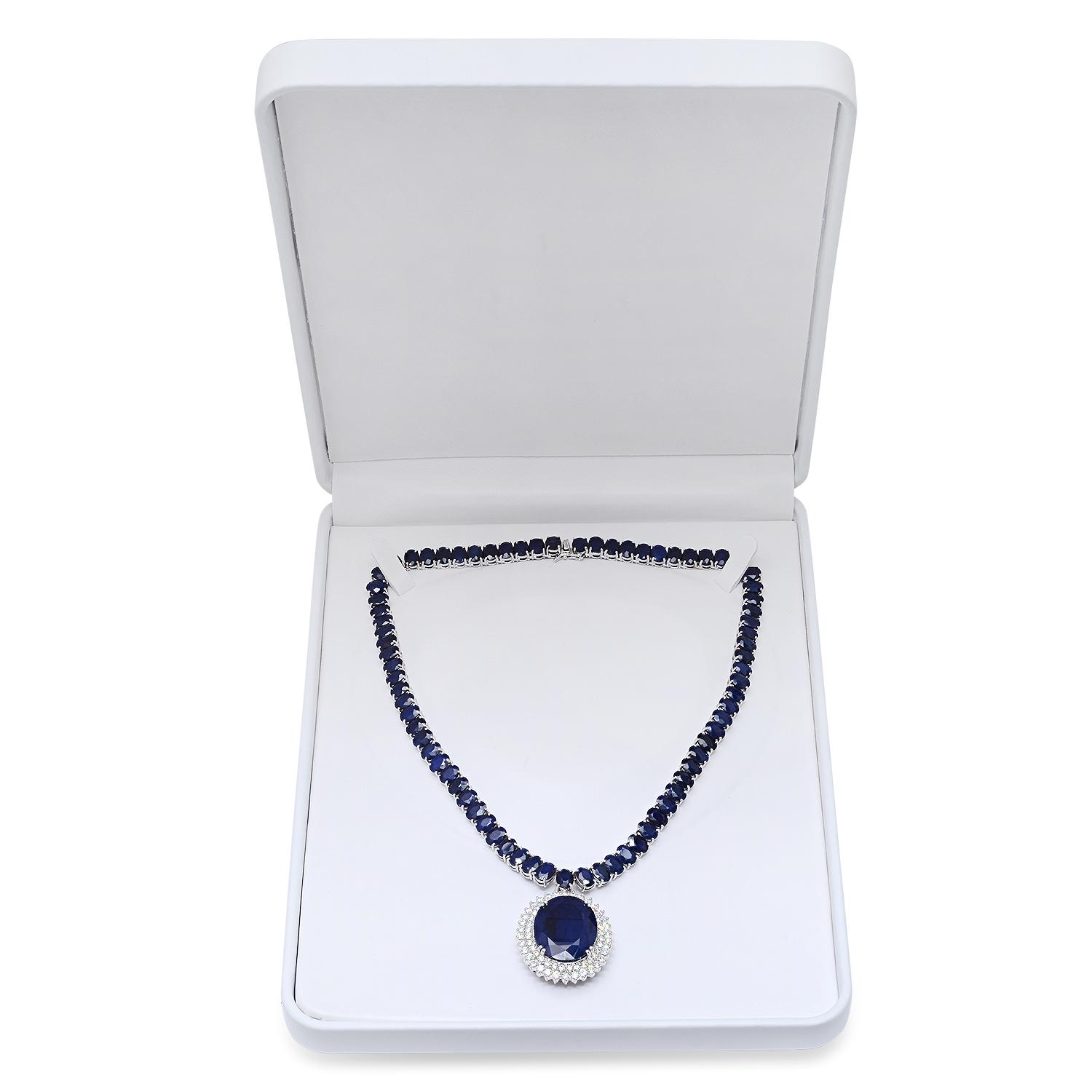 14K White Gold with 170.20ct Sapphire and 4.38ct Diamond Necklace