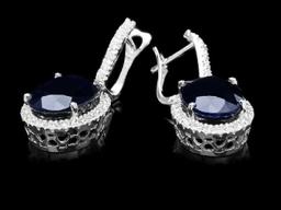 14K White Gold 14.12ct Sapphire and 1.74ct Diamond Earrings