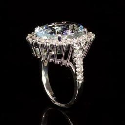 14K White Gold 12.02ct Aquamarine 1.65ct Diamond Ring