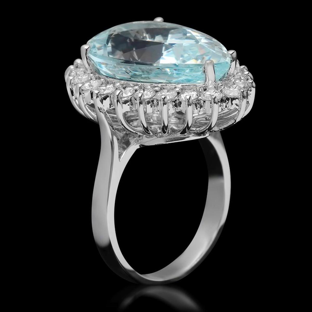 14K White Gold 11.12ct Aquamarine and 1.21ct Diamond Ring