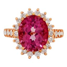 14k Rose Gold 5.96ct Pink Topaz 1.10ct Diamond Ring