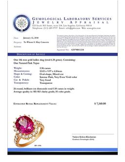 14k Rose Gold 5.96ct Pink Topaz 1.10ct Diamond Ring