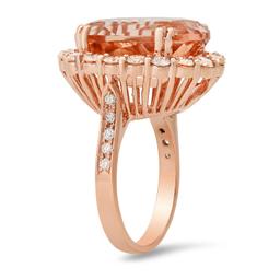 14K Rose Gold with 13.35ct Morganite and 1.84ct Diamond Ladies Ring