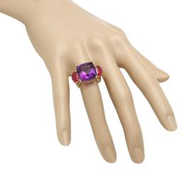 14K Yellow Gold 12.49ct Amethyst and 3.62ct Ruby Ring